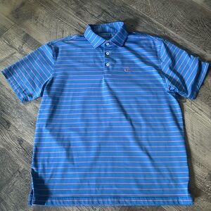 Rhoback Vibrant Blue Polo with Pink Stripes